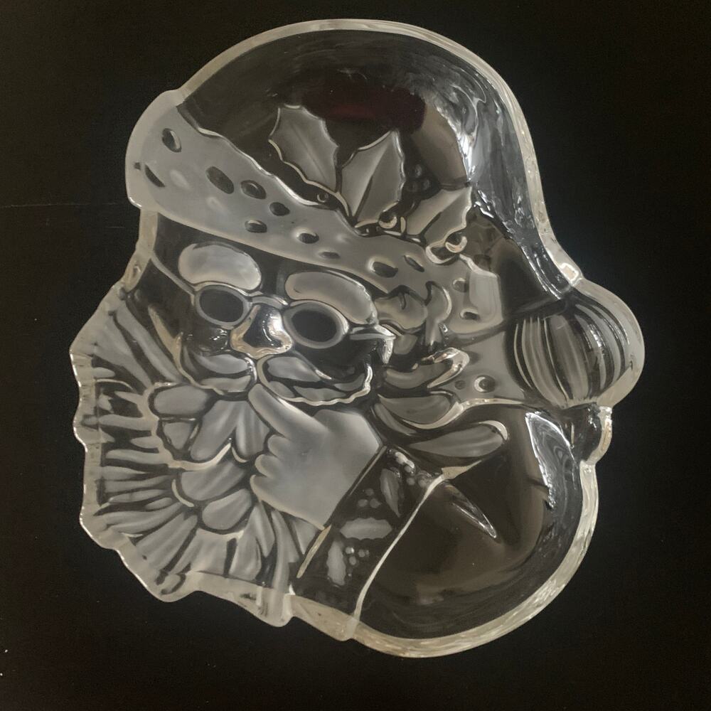 Mikasa Crystal Santa Platter Plate Christmas Frosted 11.25 x 10"